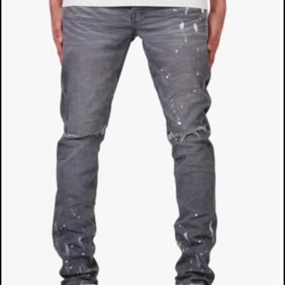 Purple Brand Painted Ripped Knee Slit Skinny Jeans